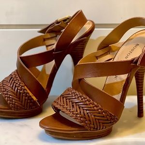 Boston Proper Leather Strappy Braided Platform Heel